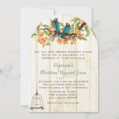 ダイカットサンゴとミントヴィンテージラブバード 招待状 (正面)