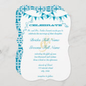 ダイカットブルーバンティングペナント結婚式招待状 招待状 (正面/裏面)