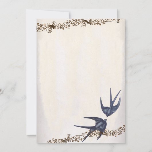 ダイカットヴィンテージラブバードネイビー結婚ズ 招待状 (裏面)