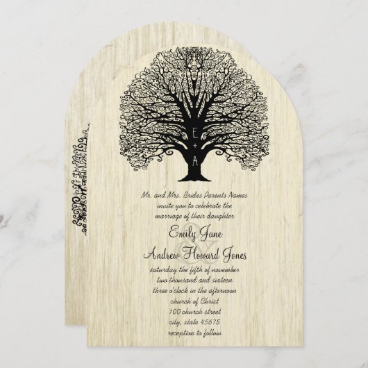 ダイカットヴィンテージ旧納屋ウッドツリーウェディングイベント 招待状 (正面/裏面)