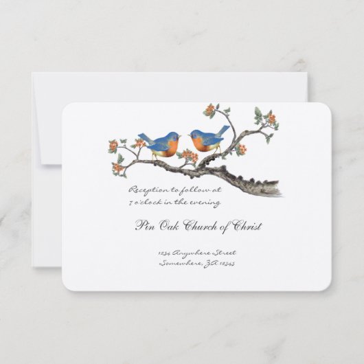 ダイカットヴィンテージ結婚ブルーバードのエンクロージャカード 招待状 (正面)