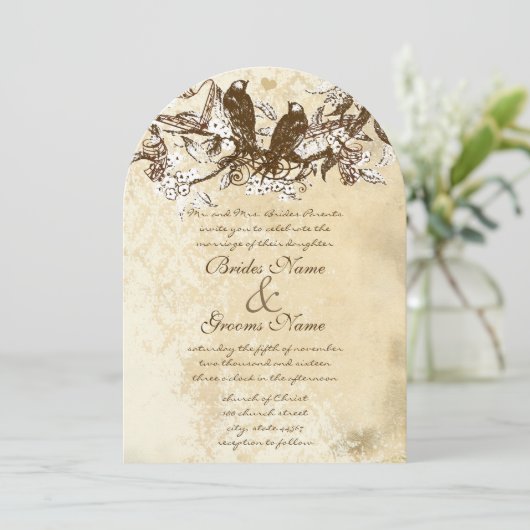 ダイカット素朴さくらんぼ花ラブバード結婚ズ 招待状 (スタンド正面)