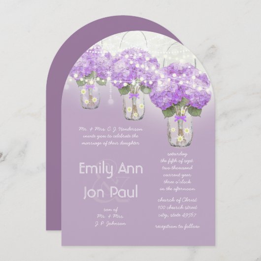 ダイカット輝く紫のメイスンジャー結婚ズ 招待状 (正面/裏面)