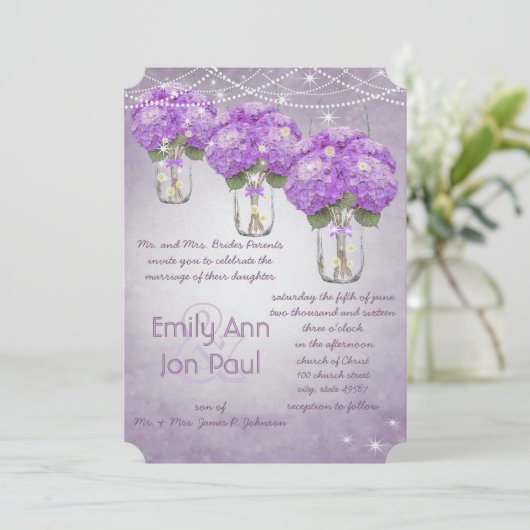 ダイカット輝く紫のメイスンジャー結婚ズ 招待状 (スタンド正面)