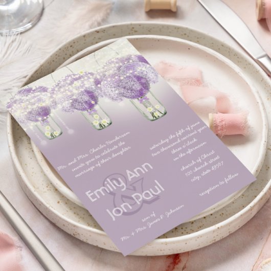 ダイカット輝く紫のメイスンジャー結婚ズ 招待状