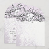 ダイカット ラブ バード ラベンダー スクロール 結婚式 招待状 (正面/裏面)