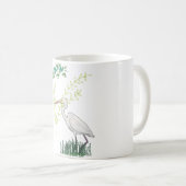 ダイサギの花柄鳥パターン コーヒーマグカップ (正面右)