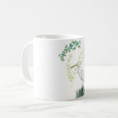 ダイサギの花柄鳥パターン コーヒーマグカップ (正面左)