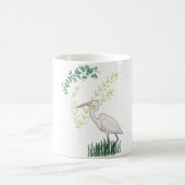 ダイサギの花柄鳥パターン コーヒーマグカップ (中央)