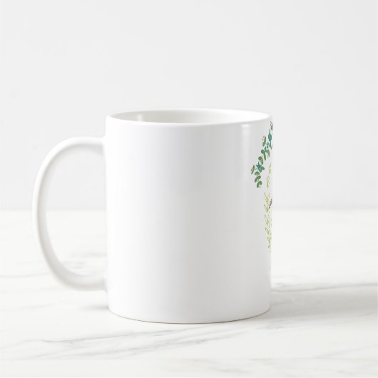 ダイサギの花柄鳥パターン コーヒーマグカップ (左)