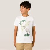 ダイサギの花柄鳥パターン Tシャツ (正面フル)