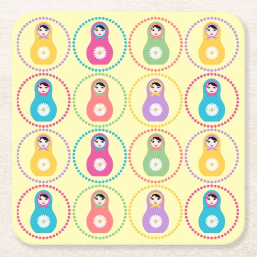 ダイシフラワーマトリョーシカ スクエアペーパーコースター (正面)