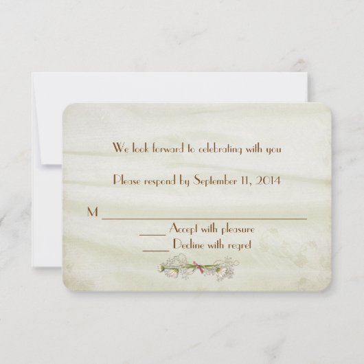 ダイシーの付いたウェディングシルク 出欠確認 招待状 (正面)