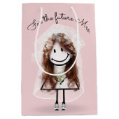 ダイシーの花束を持つウェディングスティックフィギュアの女の子 ミディアムペーパーバッグ (正面)