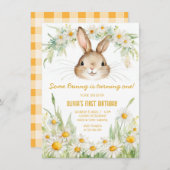 ダイシーフラワーガーデンウサギうさぎ誕生日 招待状 (正面/裏面)