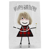 ダイジーを持つ棒人間少女 誕生日  ミディアムペーパーバッグ (正面)