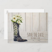 ダイジー付きの素朴なカントリー ブートでSave The Date 案内ポストカード (正面/裏面)