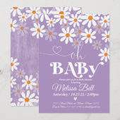 ダイジー ベイビーシャワー 招待状 パープル ボーホー レトロ ダイジー (正面/裏面)