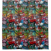 ダイナミックお洒落通りアートグラフィティアートパターン シャワーカーテン (正面)