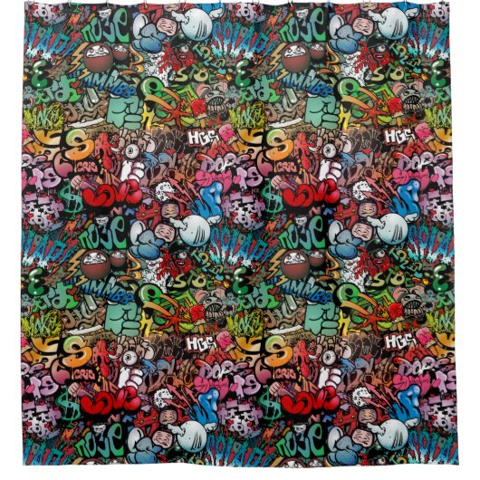 ダイナミックお洒落通りアートグラフィティアートパターン シャワーカーテン (正面)