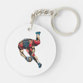 ダイナミックなアメリカンフットボール選手タッチダウン キーホルダー (裏面)