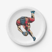 ダイナミックなアメリカンフットボール選手タッチダウン ペーパープレート (正面)