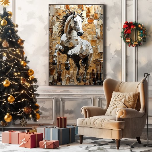 ダイナミックなインパストアートで駆け抜ける馬 キャンバスプリント