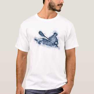 ダイナミックなウォーターラフティングのカヤッカーの線画 Tシャツ