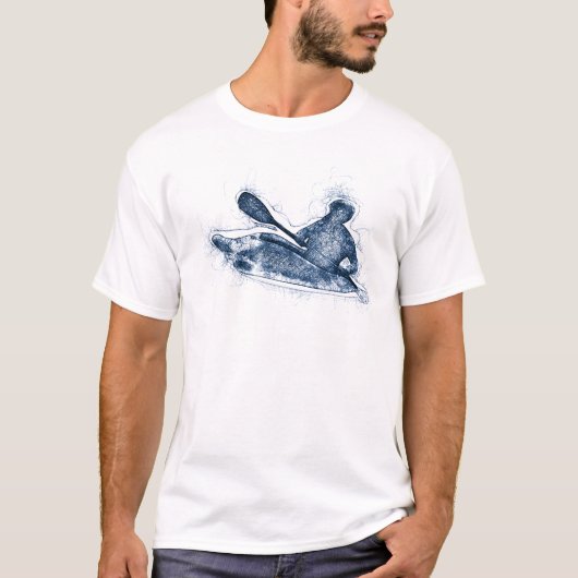 ダイナミックなウォーターラフティングのカヤッカーの線画 Tシャツ (正面)