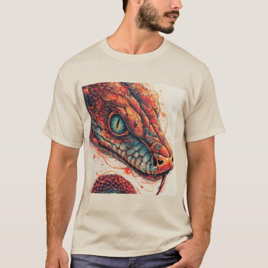 ダイナミックなエネルギーを放つ火炎の蛇 Tシャツ (正面)
