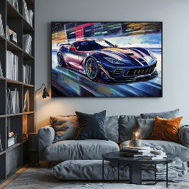 ダイナミックなスポーツカーレースの絵画スタイル キャンバスプリント
