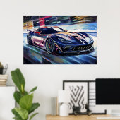ダイナミックなスポーツカーレースの絵画スタイル ポスター (ホームオフィス)
