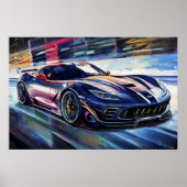 ダイナミックなスポーツカーレースの絵画スタイル ポスター (正面)