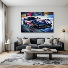 ダイナミックなスポーツカーレースの絵画スタイル ポスター