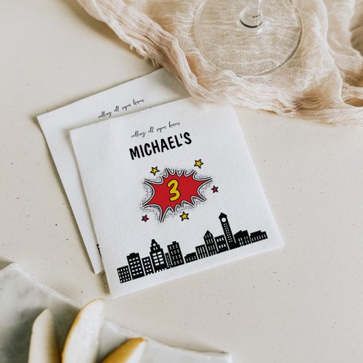 ダイナミックなスーパーヒーローの第3の誕生日 スタンダードカクテルナプキン