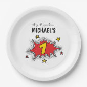 ダイナミックなスーパーヒーローの誕生日 ペーパープレート (正面)