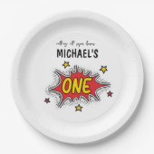 ダイナミックなスーパーヒーローの誕生日 ペーパープレート (正面)