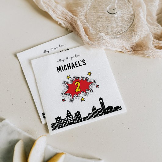 ダイナミックなスーパーヒーローの2回目の誕生日 スタンダードカクテルナプキン