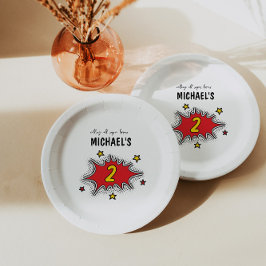 ダイナミックなスーパーヒーローの2回目の誕生日 ペーパープレート