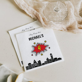 ダイナミックなスーパーヒーロー4歳の誕生日 スタンダードカクテルナプキン