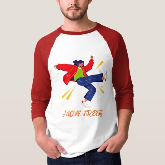 ダイナミックなダンスのポーズの若者グラフィック Tシャツ (正面)