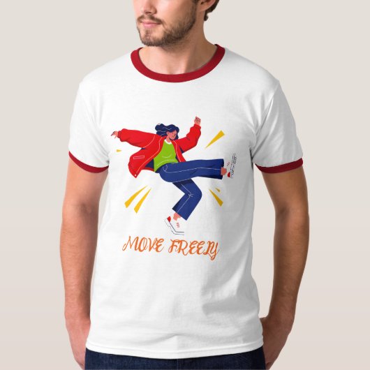 ダイナミックなダンスのポーズの若者グラフィック Tシャツ (正面)