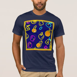 ダイナミックなネオンフルーツパターンデザイン Tシャツ