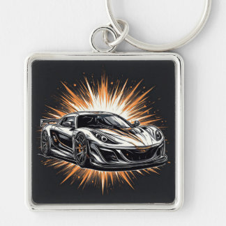 ダイナミックなブラシストロークを持つ様式化されたスポーツカー キーホルダー
