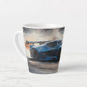 ダイナミックなブルーアーバンレースシーン カフェラテマグ (左アングル)