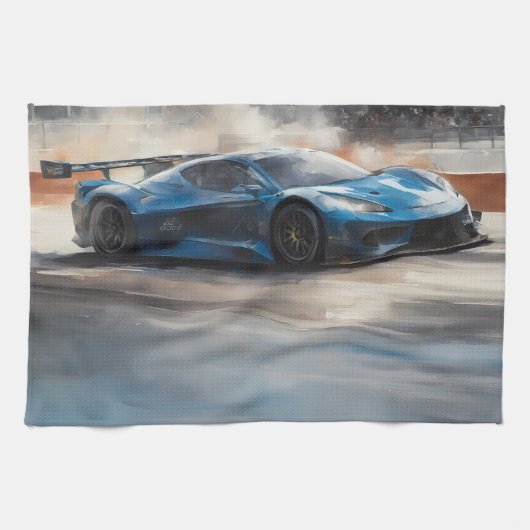 ダイナミックなブルーアーバンレースシーン キッチンタオル (横)