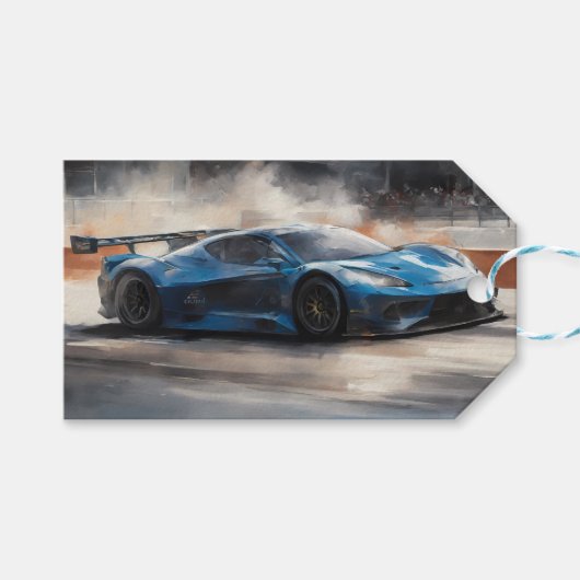 ダイナミックなブルーアーバンレースシーン ギフトタグ (正面(横))