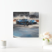 ダイナミックなブルーアーバンレースシーン スクエア壁時計 (ホーム)