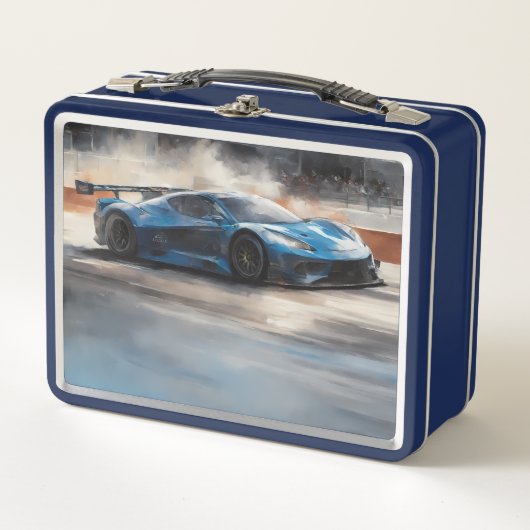 ダイナミックなブルーアーバンレースシーン メタルランチボックス (正面)
