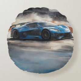 ダイナミックなブルーアーバンレースシーン ラウンドクッション